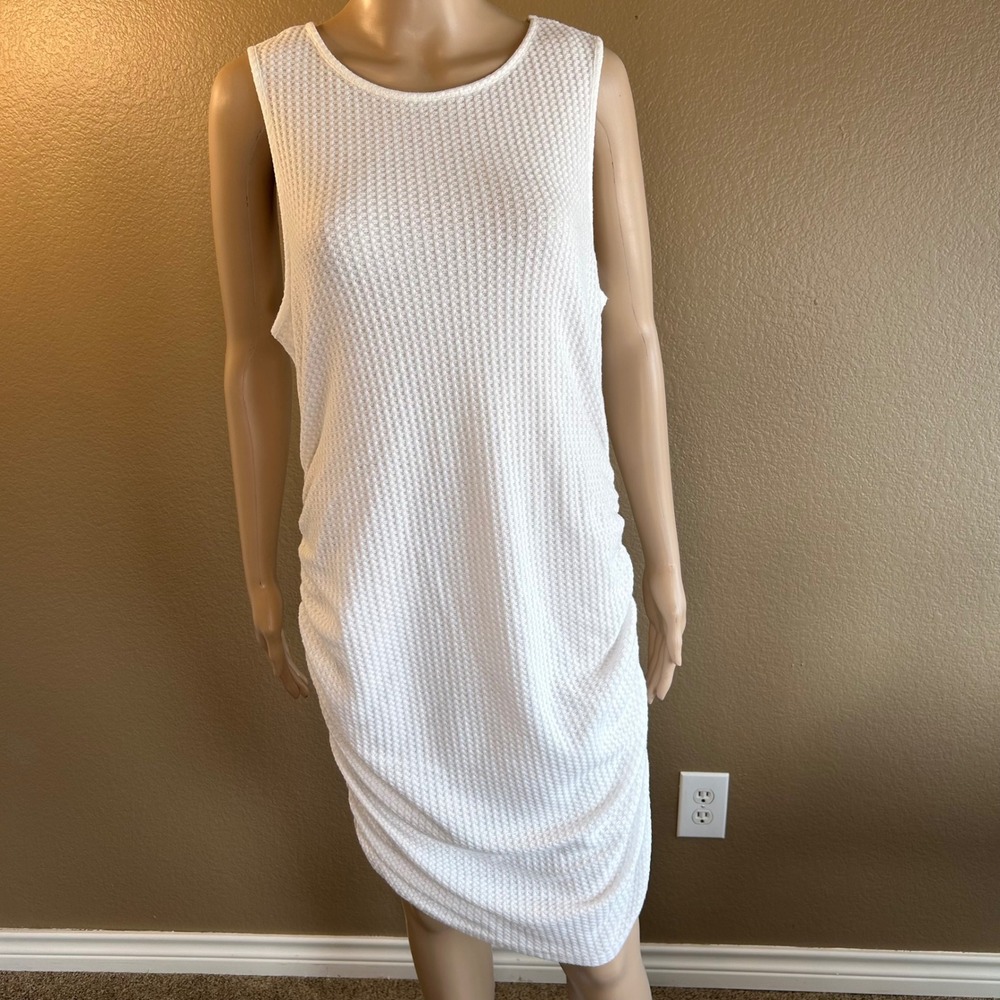 SHEIN Curve White Waffle Knit Ruched Side Sleeveless Dress 1XL Plus Size